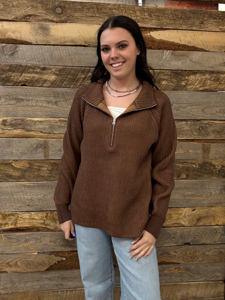 The Keep Me Here All Brown Quarter Zip Sweater