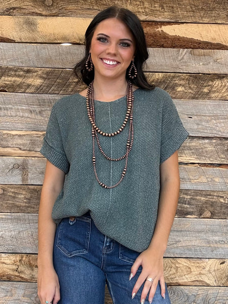 The Talk To It Ash Jade Sweater Cuff Top