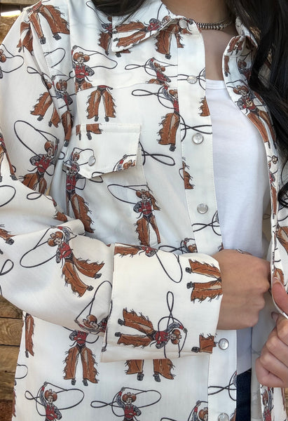 The Roping Cowboy Pearl Snap Top Cardigan