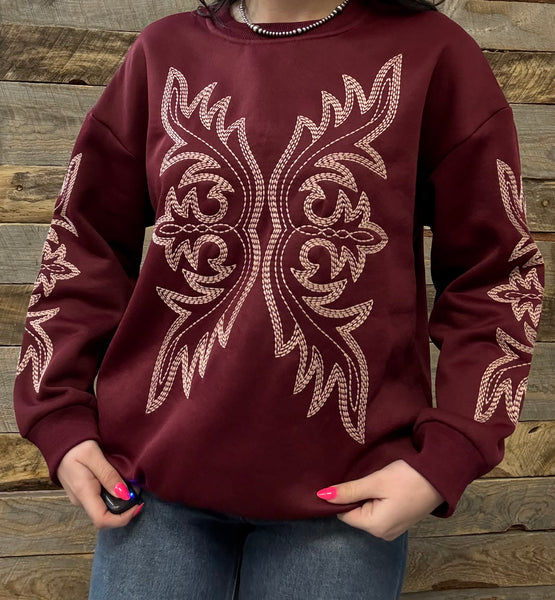 The Where Is It Boot Stitch Burgundy Sweatshirt