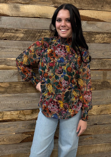 The Floral Chiffon Smocked Top