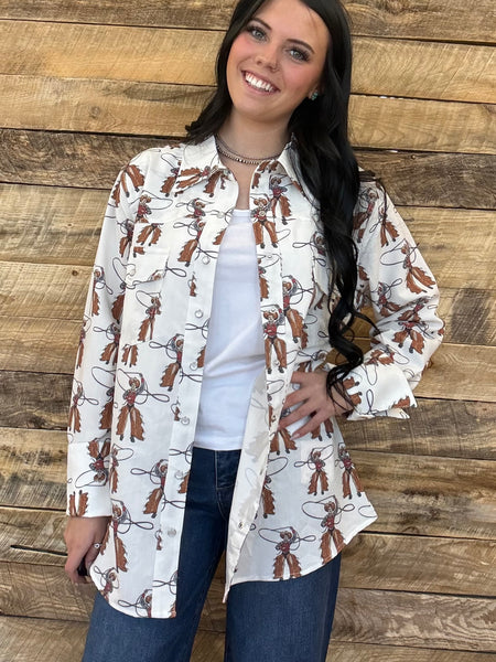 The Roping Cowboy Pearl Snap Top Cardigan