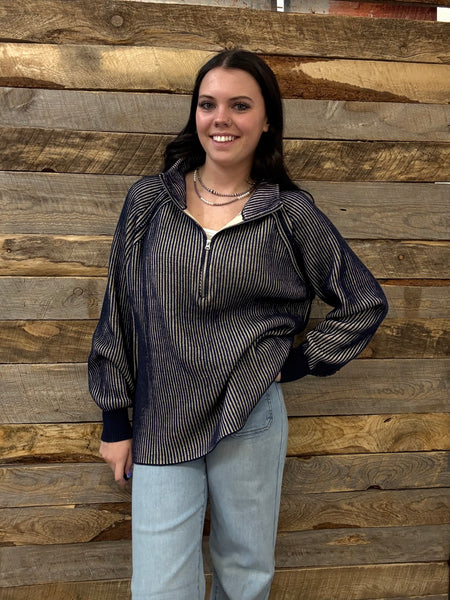 The Keep Me Here Navy Quarter Zip Sweater