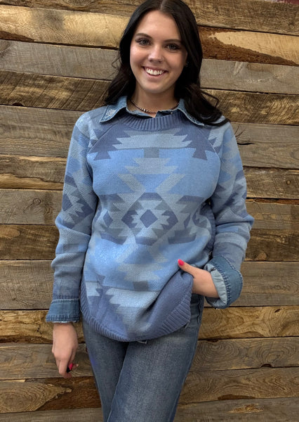 The Knitted Round Hem Sweater Buffalo Button Aztec Sweater