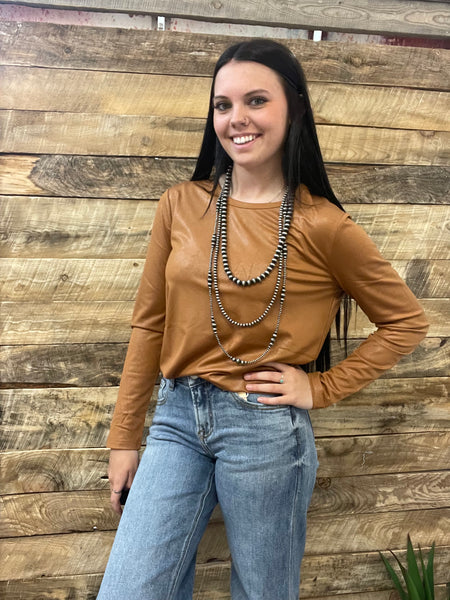 The Long Days Leather Looks Brown Top