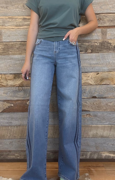 The Nicole Slouchy Wide Side Shadow Wash Jeans