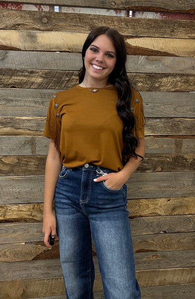The Let's Get Fringy Rust Top