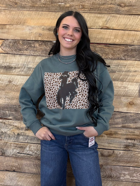The Come Here Leopard Bronc Basil Sweatshirt