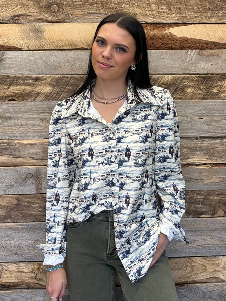 The Western Scene Pearl Snap Puff Long Sleeve Top