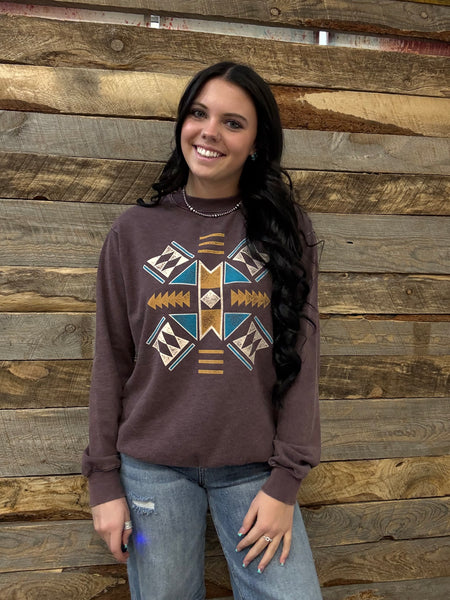 The Take A Look Aztec Mineral Burgundy Sweatshirt