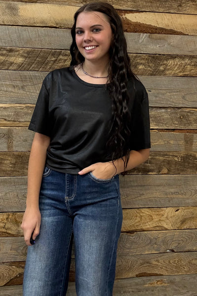 The Short Days Leather Looks Black Top