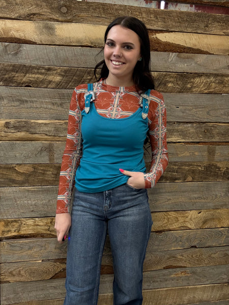 The Look Up Turquoise Buckle Tank Top
