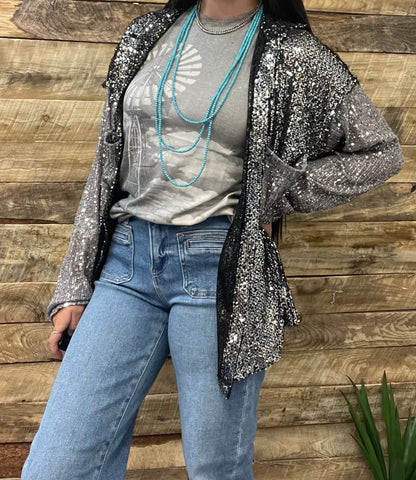 The Sequins and Grey Button Up Top