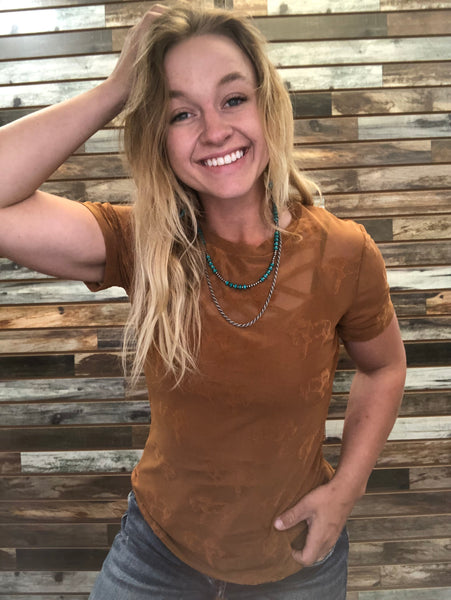 The Broncs Rust Mesh Top