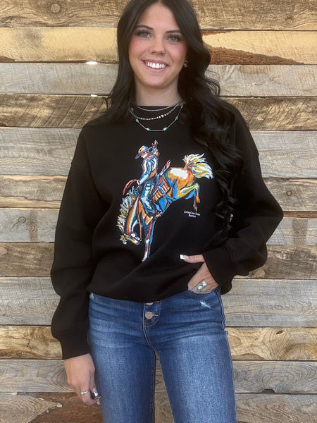 The Come Here CrissCross Chaos Bronc Black Sweatshirt