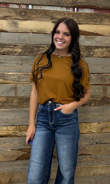 The Let's Get Fringy Rust Top