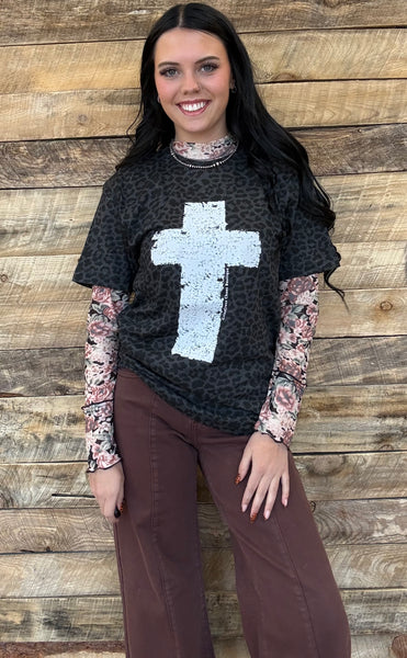The Cross Leopard Black Tee