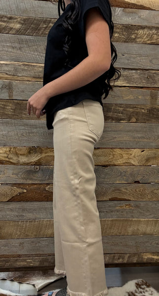 The Josey High Rise Wide Leg Crop Taupe Jean