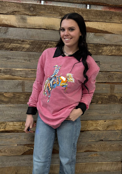 The CrissCross Chaos Bronc Pink Acid Wash Sweatshirt