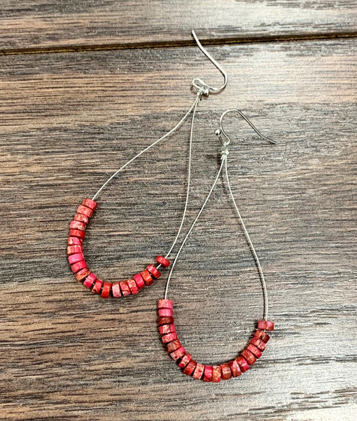 The Simple Wire Gemstone Red Earrings