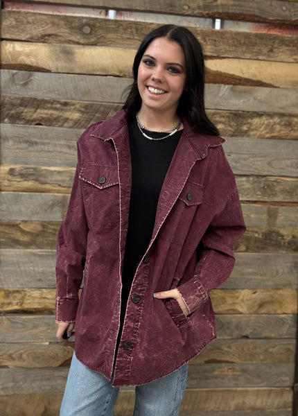 The Way To It Mineral Wash Button Wine Jacket