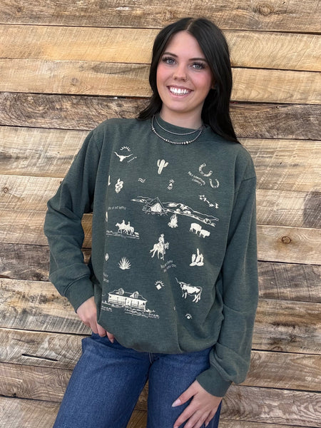 The Western All Over Mineral Olive Sweatshirt