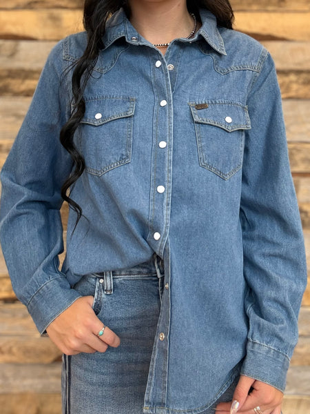 The Great Classic Western Yoke Button Down Denim Top