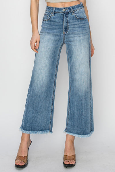 The Denise High Rise Wide Leg Fray Hem Jeans