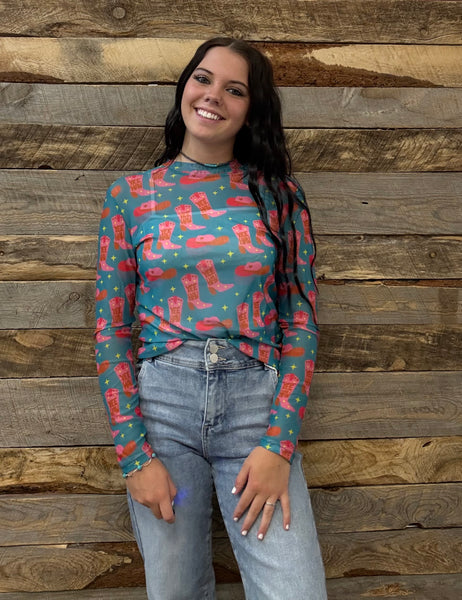 The Boots and Yeehaw Mesh Top