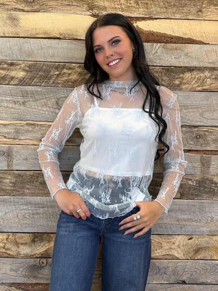 The Light Blue Lace Mesh Top