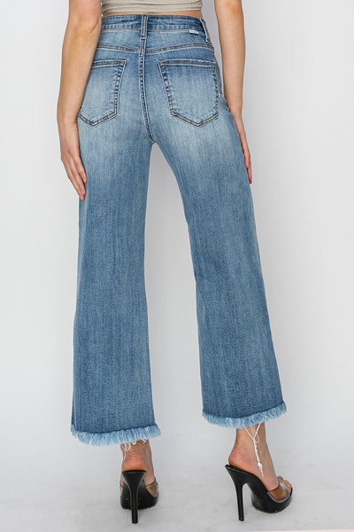 The Denise High Rise Wide Leg Fray Hem Jeans
