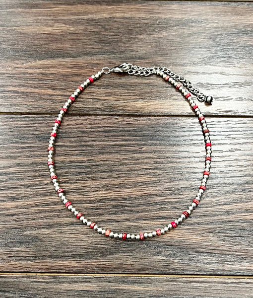 The Don't Give It Up Navajo Pearl Red and Silver Necklace