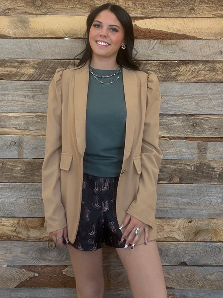 The Dusty Days Taupe Puff Blazer