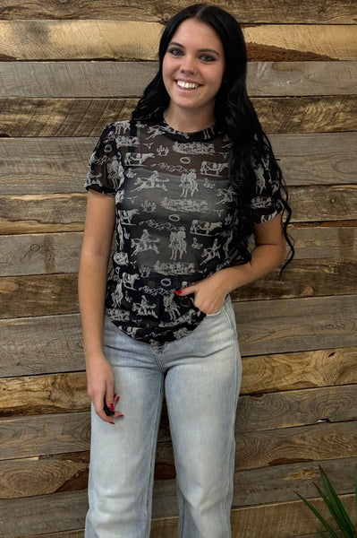 The Western Scene Short Sleeve Mesh Top