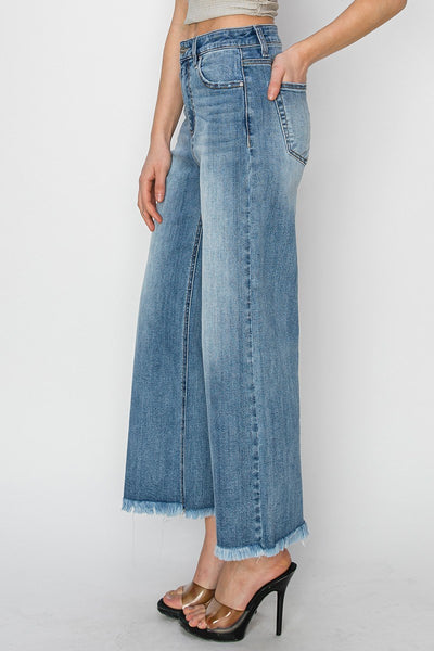 The Denise High Rise Wide Leg Fray Hem Jeans