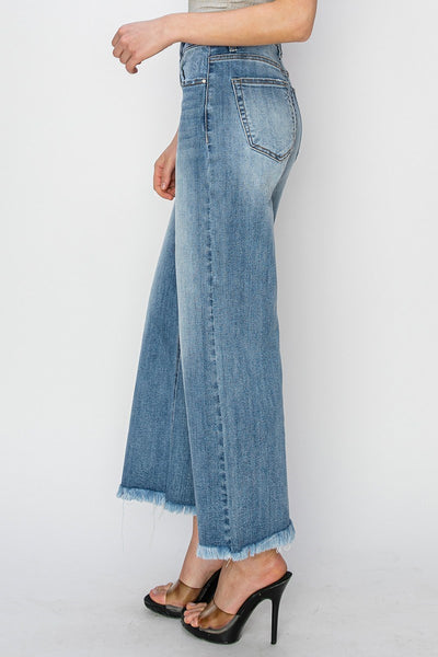 The Denise High Rise Wide Leg Fray Hem Jeans