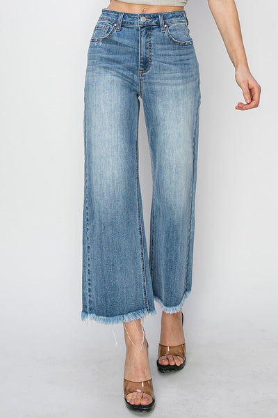 The Denise High Rise Wide Leg Fray Hem Jeans