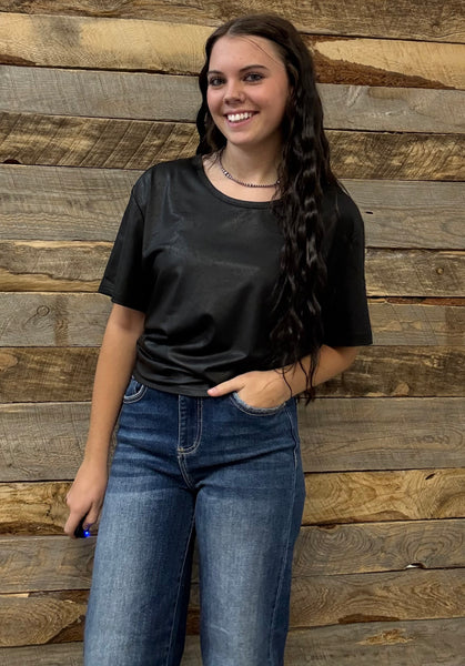 The Short Days Leather Looks Black Top