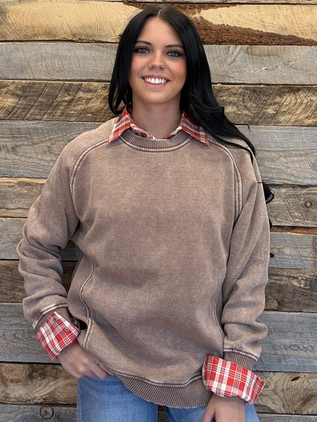 The We Went There Mocha Acid Washed Fleece Sweatshirt