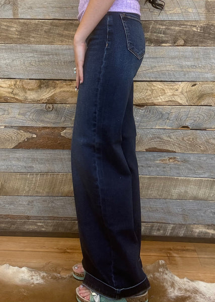 The Denise High Rise Dark Wide Leg Jeans