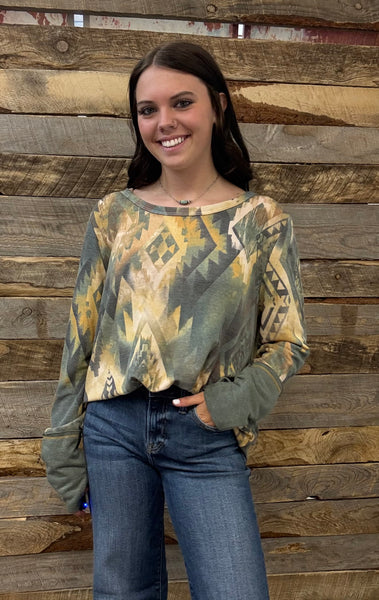 The Around This Aztec Olive Top
