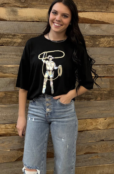 The Rope It Cowboy Black Tee