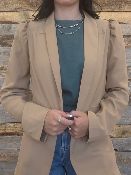 The Dusty Days Taupe Puff Blazer