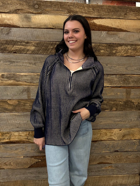 The Keep Me Here Navy Quarter Zip Sweater