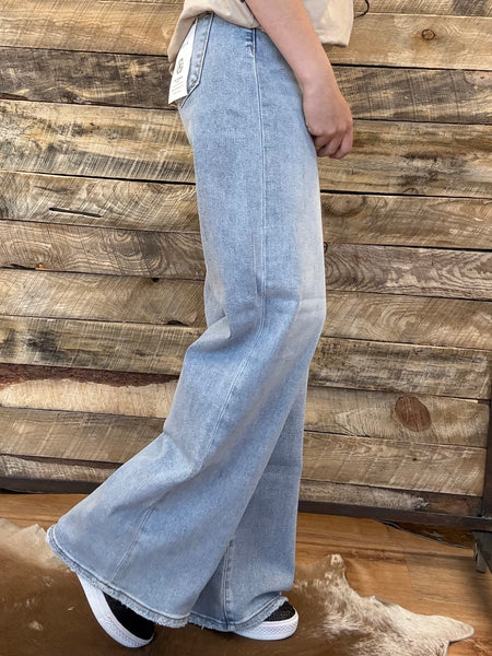 The Mistie High Rise Wide Leg Distressed Seam Jeans