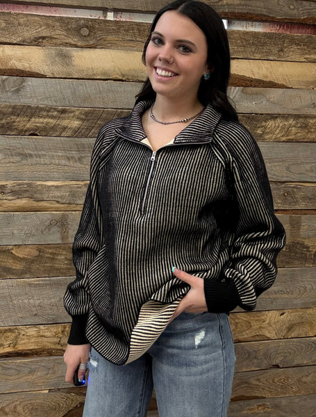 The Keep Me Here Black Quarter Zip Sweater