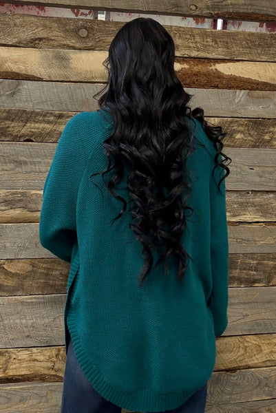The Knitted Round Hem Sweater Buffalo Button Jade Sweater