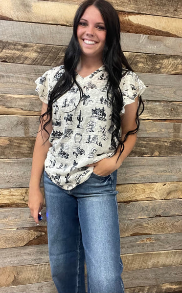 The Cowboy Cactus Ruffle Sleeved Top