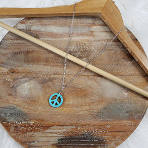 The Simple Silver Chain With Turquoise Peace Sign Necklace