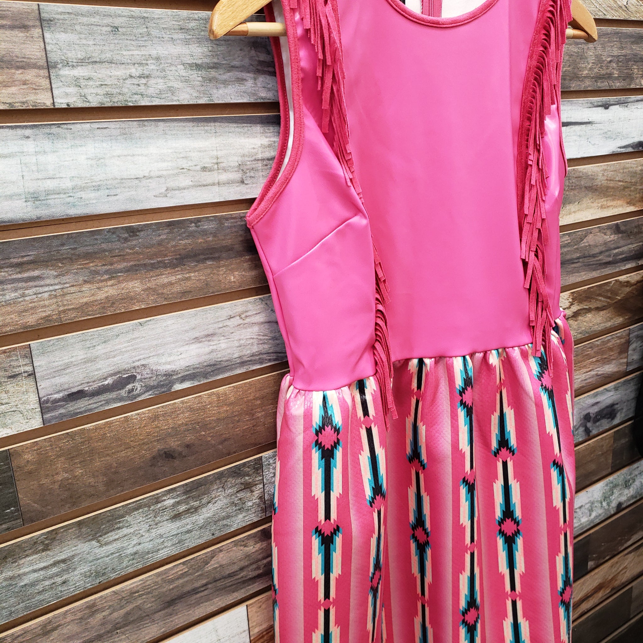 aztec pink dress Aztec Print Tiered Maxi Dress - Dusty Mauve